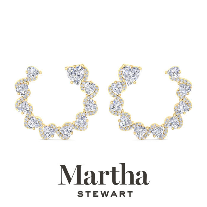 Martha Stewart 6 Carat Lab Grown Diamond Hoop Earrings In 14 Karat Yellow Gold, Heart