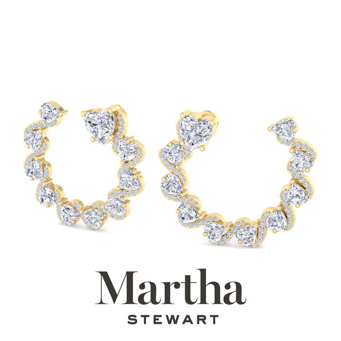 Martha Stewart 6 Carat Lab Grown Diamond Hoop Earrings In 14 Karat Yellow Gold, Heart
