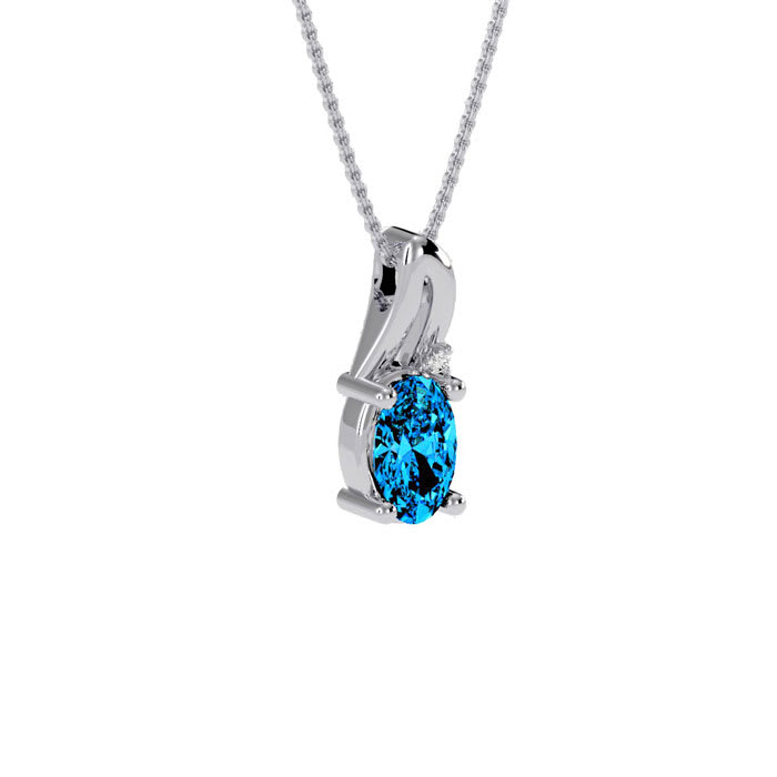 1/2ct Oval Shape Blue Topaz and Diamond Necklace in 10k White Gold