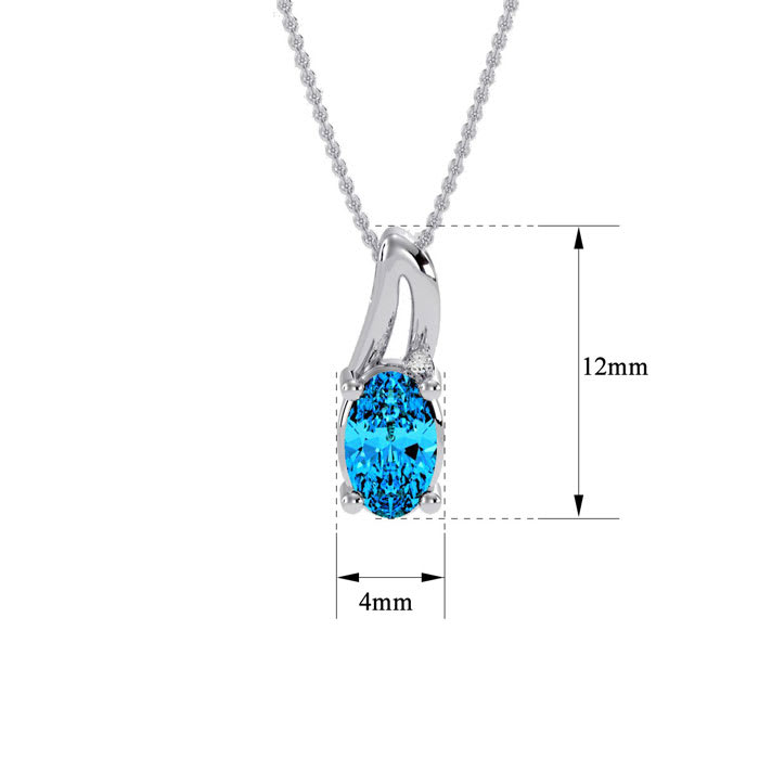 1/2ct Oval Shape Blue Topaz and Diamond Necklace in 10k White Gold