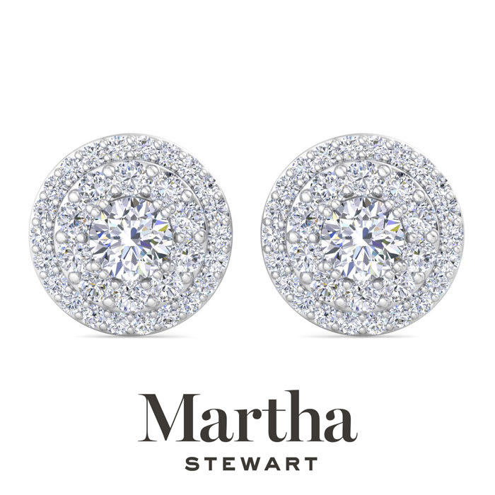 Martha Stewart 4 Carat Lab Grown Diamond Halo Stud Earrings In 14 Karat White Gold