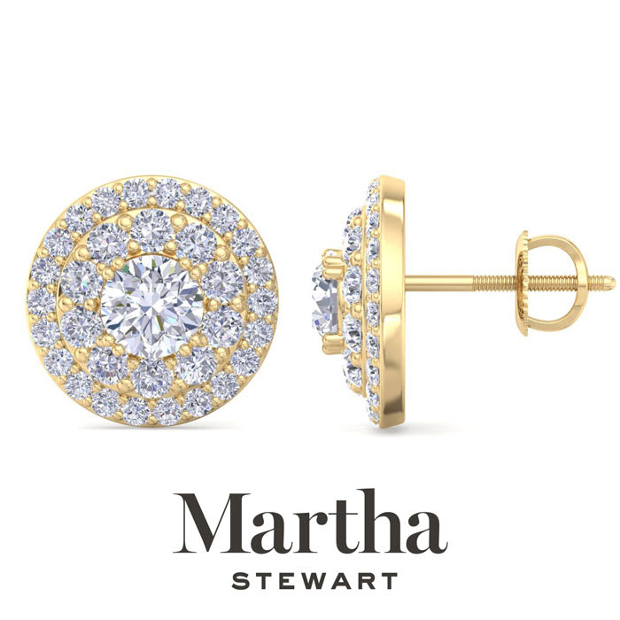 Martha Stewart 4 Carat Lab Grown Diamond Halo Stud Earrings In 14 Karat Yellow Gold