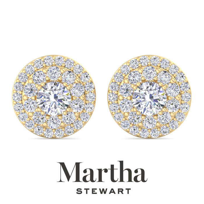 Martha Stewart 4 Carat Lab Grown Diamond Halo Stud Earrings In 14 Karat Yellow Gold