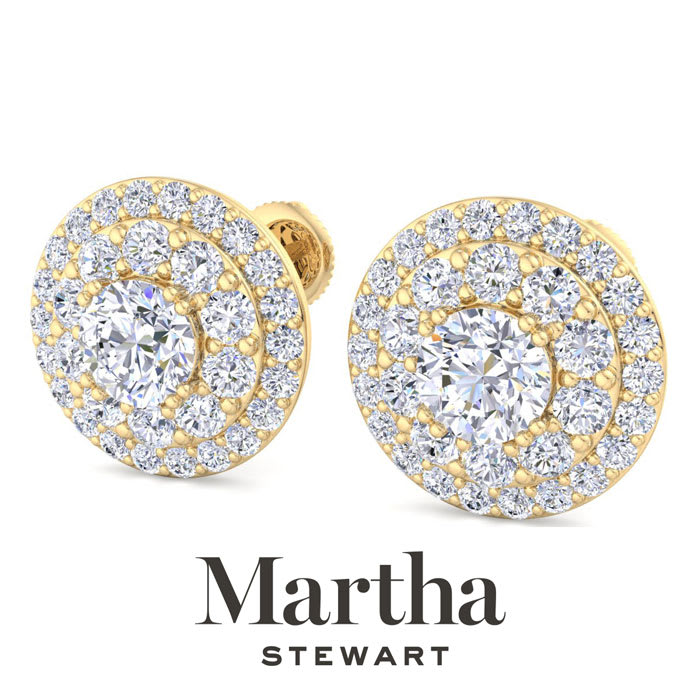 Martha Stewart 4 Carat Lab Grown Diamond Halo Stud Earrings In 14 Karat Yellow Gold