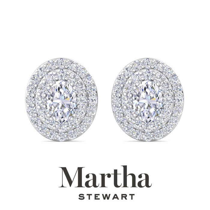 Martha Stewart 4 Carat Oval Shape Lab Grown Diamond Halo Stud Earrings In 14 Karat White Gold