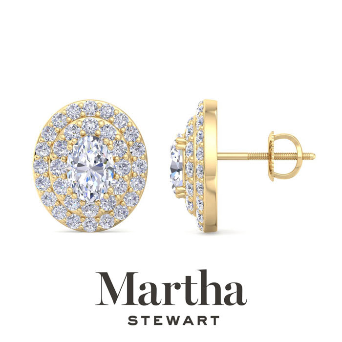 Martha Stewart 4 Carat Oval Shape Lab Grown Diamond Halo Stud Earrings In 14 Karat Yellow Gold