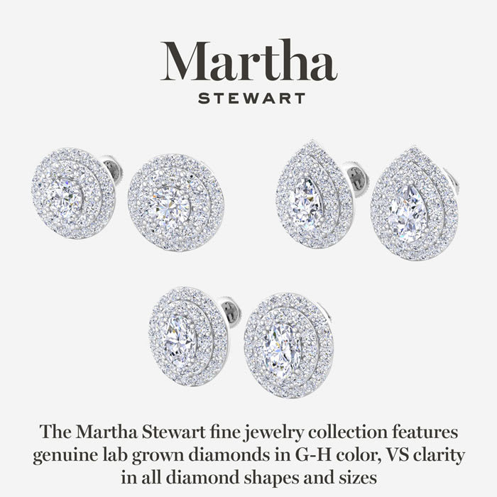 Martha Stewart 4 Carat Oval Shape Lab Grown Diamond Halo Stud Earrings In 14 Karat Yellow Gold