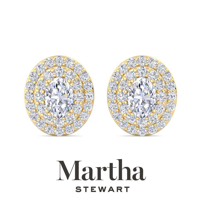 Martha Stewart 4 Carat Oval Shape Lab Grown Diamond Halo Stud Earrings In 14 Karat Yellow Gold