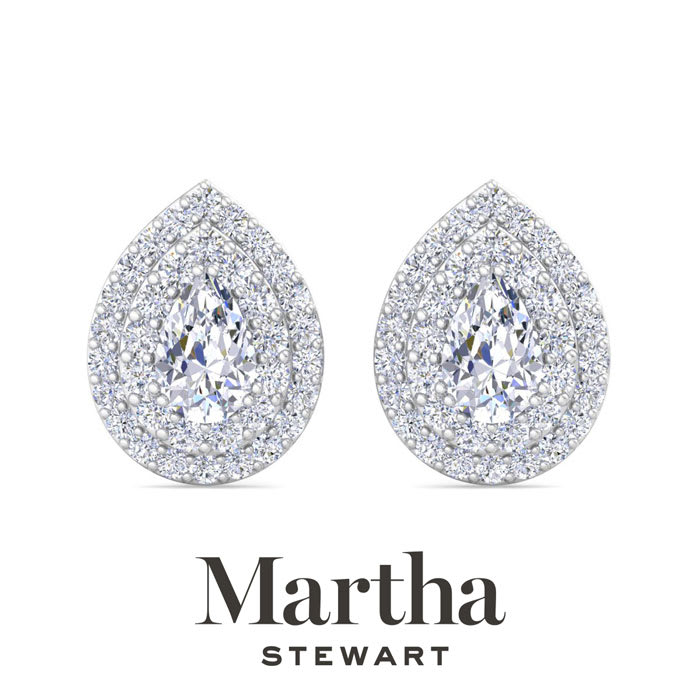 Martha Stewart 4 Carat Pear Shape Lab Grown Diamond Halo Stud Earrings In 14 Karat White Gold