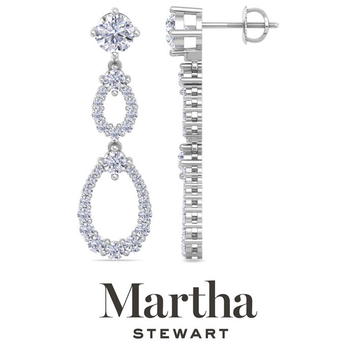 Martha Stewart 4 Carat Lab Grown Diamond Drop Earrings In 14 Karat White Gold