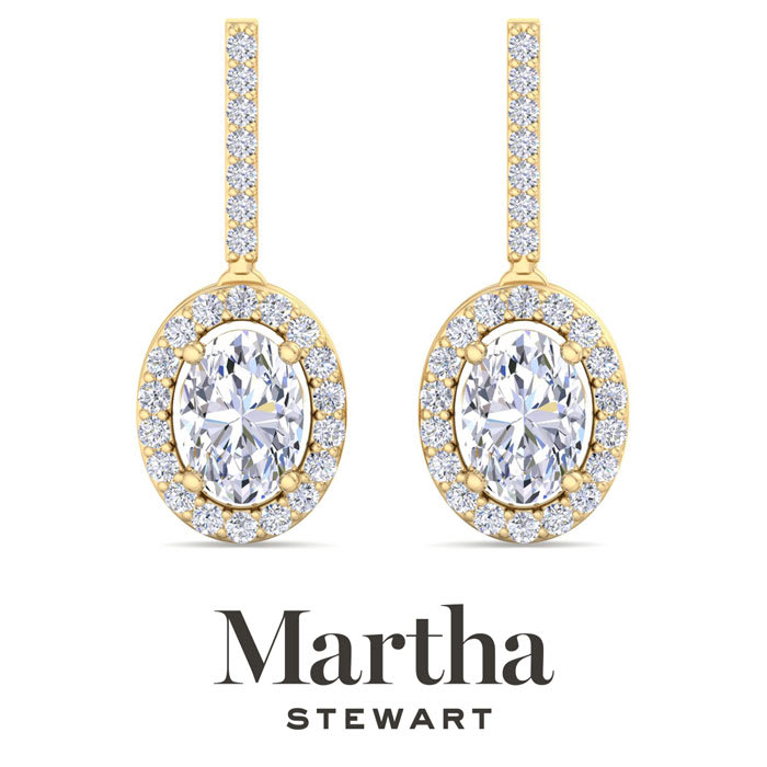 Martha Stewart 2 1/2 Carat Oval Shape Lab Grown Diamond Drop Earrings In 14 Karat Yellow Gold