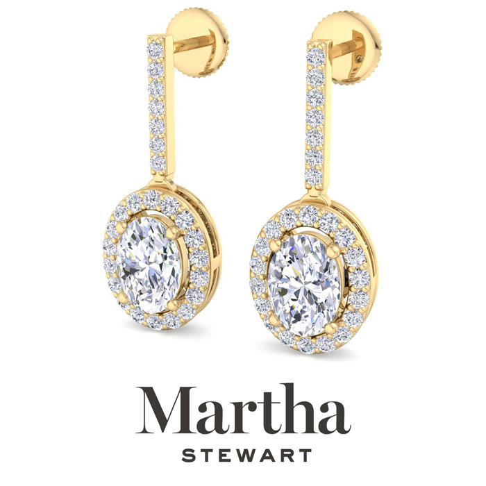 Martha Stewart 2 1/2 Carat Oval Shape Lab Grown Diamond Drop Earrings In 14 Karat Yellow Gold