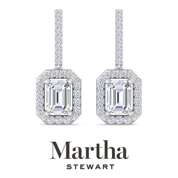 Martha Stewart 2 1/2 Carat Emerald Cut Lab Grown Diamond Drop Earrings In 14 Karat White Gold