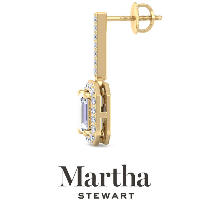 Martha Stewart 2 1/2 Carat Emerald Cut Lab Grown Diamond Drop Earrings In 14 Karat Yellow Gold