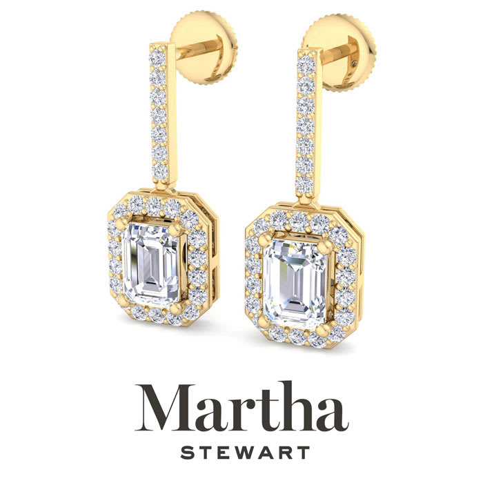 Martha Stewart 2 1/2 Carat Emerald Cut Lab Grown Diamond Drop Earrings In 14 Karat Yellow Gold