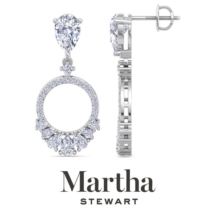 Martha Stewart 3 Carat Pear Shape Lab Grown Diamond Drop Earrings In 14 Karat White Gold