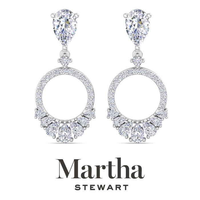 Martha Stewart 3 Carat Pear Shape Lab Grown Diamond Drop Earrings In 14 Karat White Gold