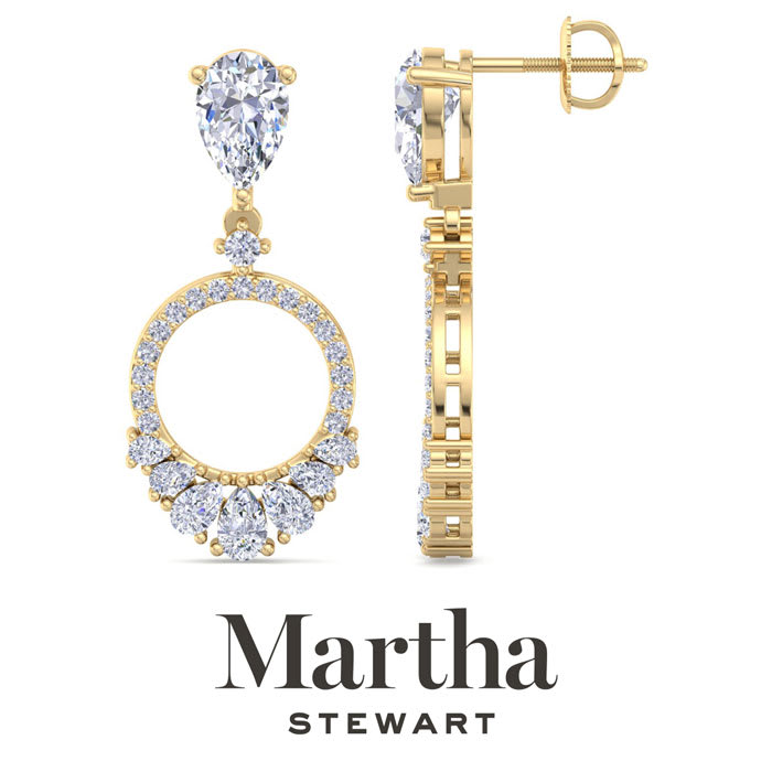 Martha Stewart 3 Carat Pear Shape Lab Grown Diamond Drop Earrings In 14 Karat Yellow Gold