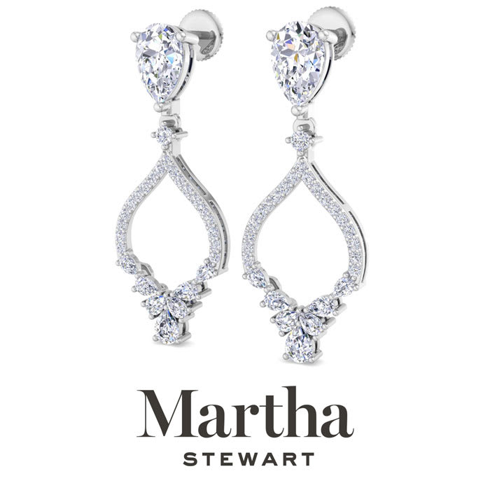 Martha Stewart 3 Carat Pear Shape Lab Grown Diamond Drop Earrings In 14 Karat White Gold