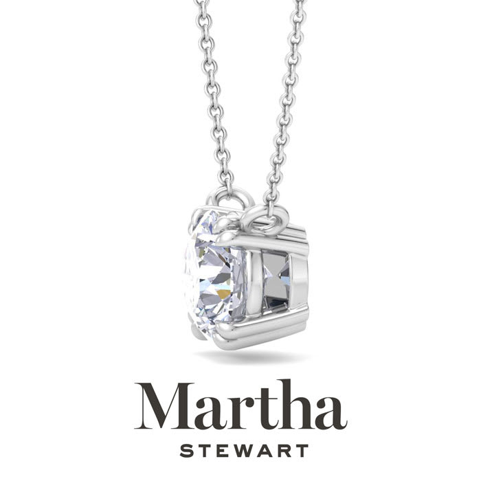 Martha Stewart 3 Carat Round Shape Lab Grown Diamond Solitaire Necklace In 14K White Gold