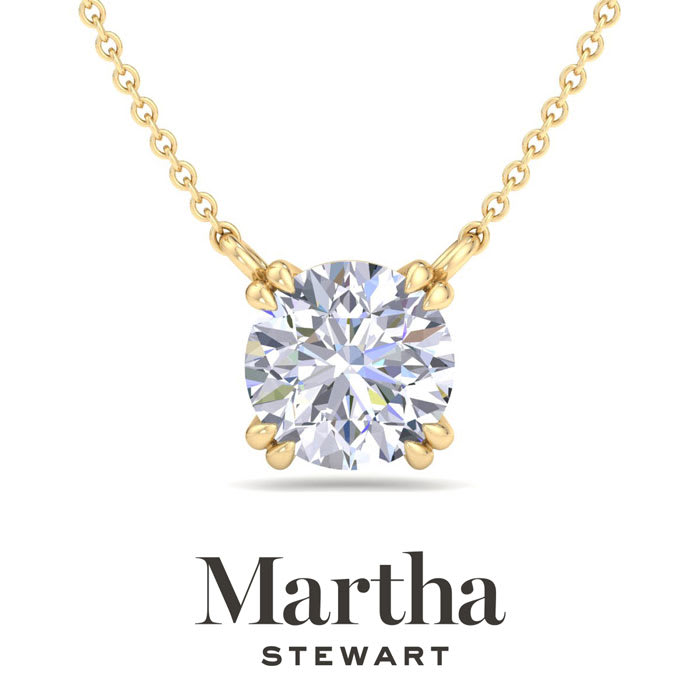 Martha Stewart 3 Carat Round Shape Lab Grown Diamond Solitaire Necklace In 14K White Gold