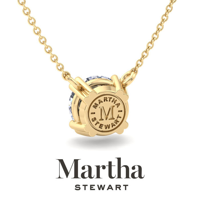 Martha Stewart 3 Carat Round Shape Lab Grown Diamond Solitaire Necklace In 14K White Gold