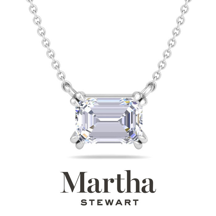 Martha Stewart 3 Carat Emerald Cut Lab Grown Diamond Solitaire Necklace In 14K White Gold