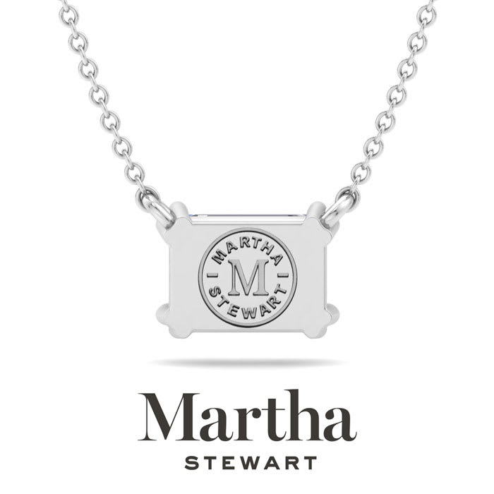 Martha Stewart 3 Carat Emerald Cut Lab Grown Diamond Solitaire Necklace In 14K White Gold