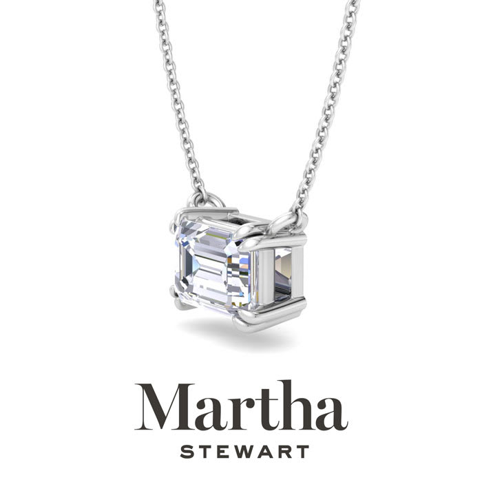 Martha Stewart 3 Carat Emerald Cut Lab Grown Diamond Solitaire Necklace In 14K White Gold
