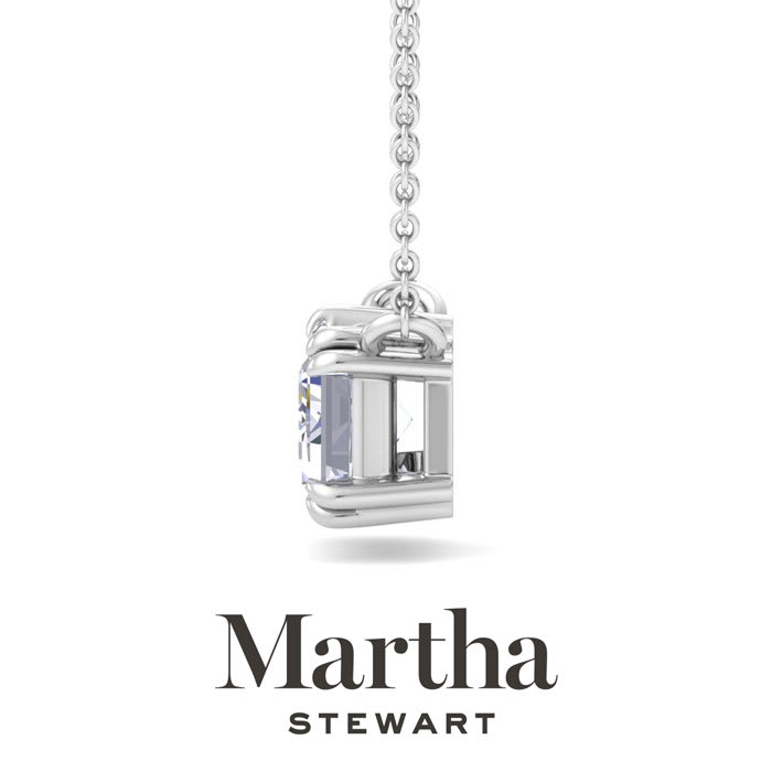 Martha Stewart 3 Carat Emerald Cut Lab Grown Diamond Solitaire Necklace In 14K White Gold