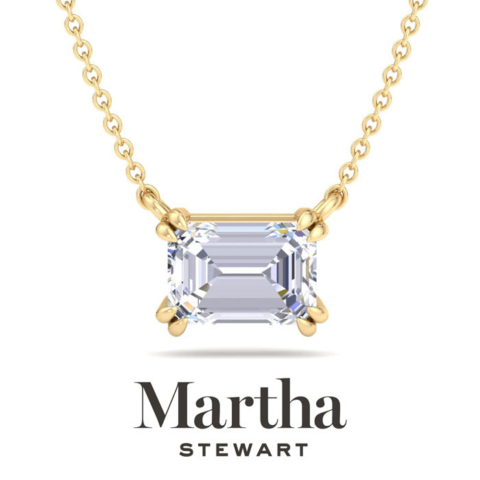 Martha Stewart 3 Carat Emerald Cut Lab Grown Diamond Solitaire Necklace In 14K White Gold