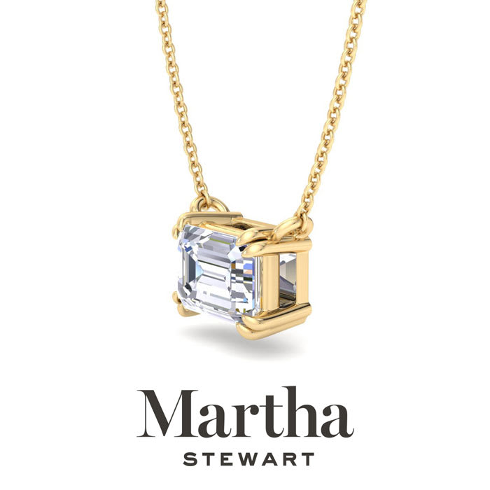 Martha Stewart 3 Carat Emerald Cut Lab Grown Diamond Solitaire Necklace In 14K White Gold