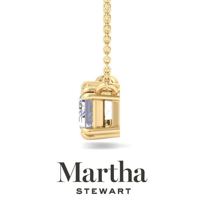 Martha Stewart 3 Carat Emerald Cut Lab Grown Diamond Solitaire Necklace In 14K White Gold