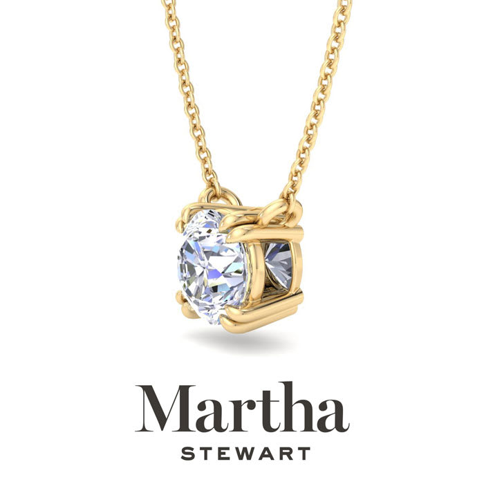 Martha Stewart 2 Carat Round Shape Lab Grown Diamond Solitaire Necklace In 14K White Gold
