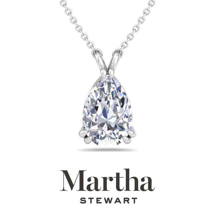 Martha Stewart 2 Carat Pear Shape Lab Grown Diamond Solitaire Necklace In 14K White Gold