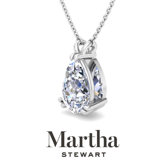 Martha Stewart 2 Carat Pear Shape Lab Grown Diamond Solitaire Necklace In 14K White Gold