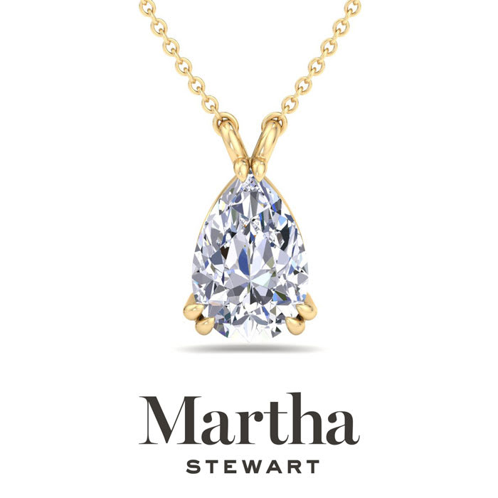 Martha Stewart 2 Carat Pear Shape Lab Grown Diamond Solitaire Necklace In 14K White Gold