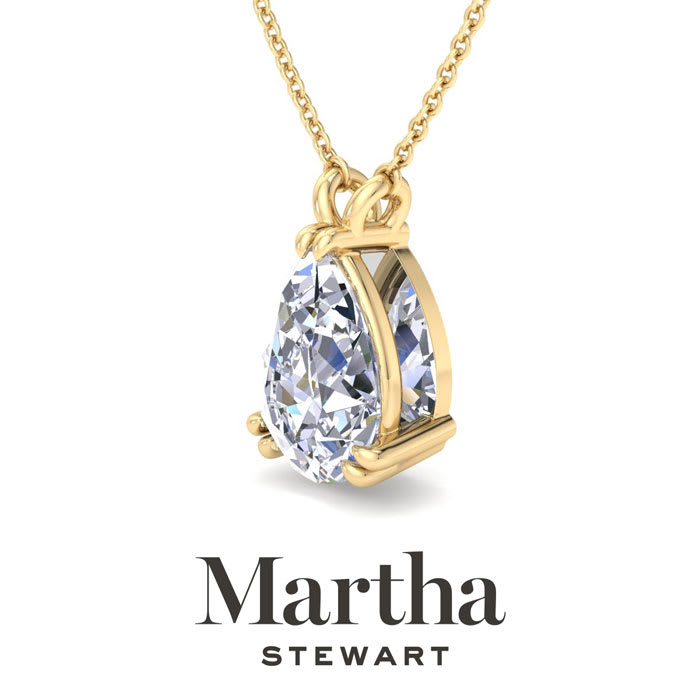 Martha Stewart 2 Carat Pear Shape Lab Grown Diamond Solitaire Necklace In 14K White Gold