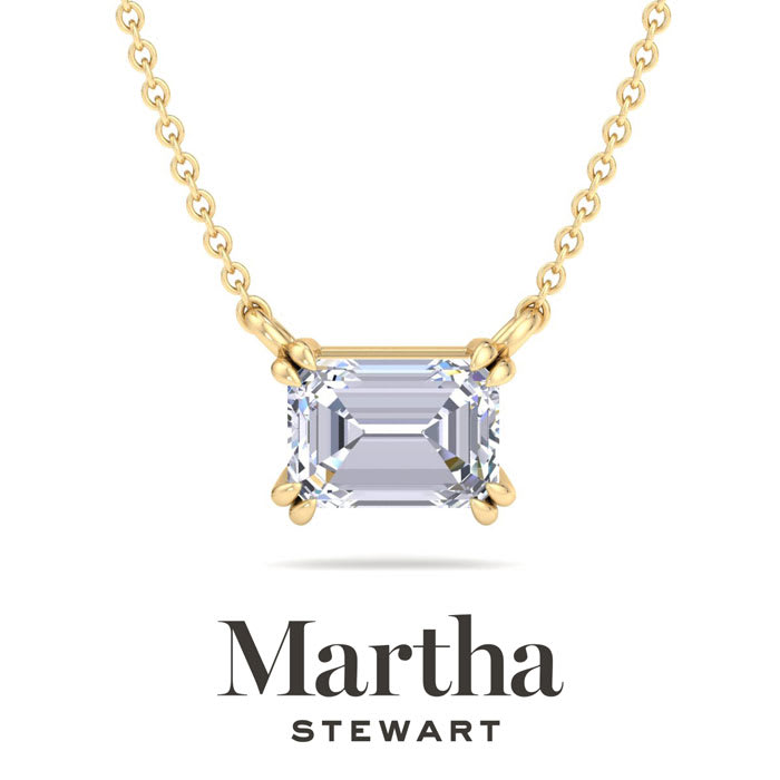 Martha Stewart 2 Carat Emerald Cut Lab Grown Diamond Solitaire Necklace In 14K White Gold