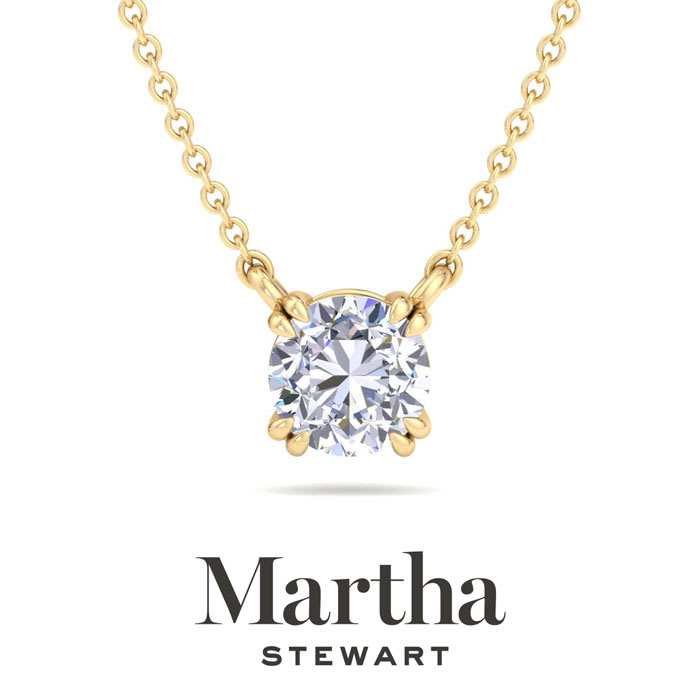 Martha Stewart 1 Carat Round Shape Lab Grown Diamond Solitaire Necklace In 14K White Gold