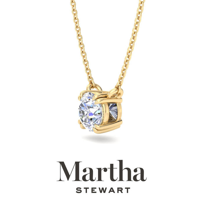 Martha Stewart 1 Carat Round Shape Lab Grown Diamond Solitaire Necklace In 14K White Gold