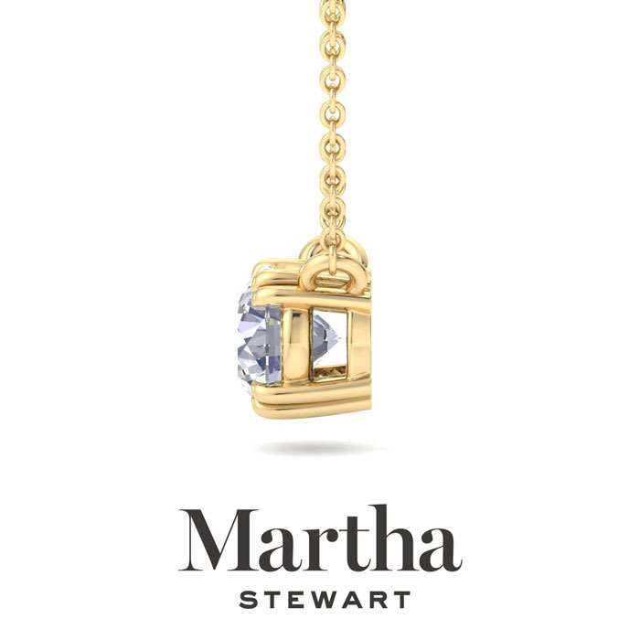 Martha Stewart 1 Carat Round Shape Lab Grown Diamond Solitaire Necklace In 14K White Gold