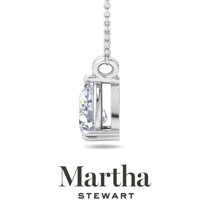 Martha Stewart 1 Carat Pear Shape Lab Grown Diamond Solitaire Necklace In 14K White Gold