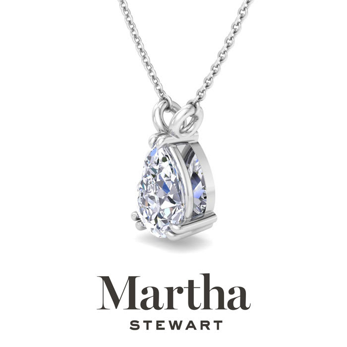 Martha Stewart 1 Carat Pear Shape Lab Grown Diamond Solitaire Necklace In 14K White Gold