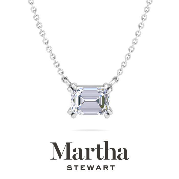 Martha Stewart 1 Carat Emerald Cut Lab Grown Diamond Solitaire Necklace In 14K White Gold