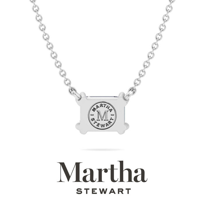 Martha Stewart 1 Carat Emerald Cut Lab Grown Diamond Solitaire Necklace In 14K White Gold