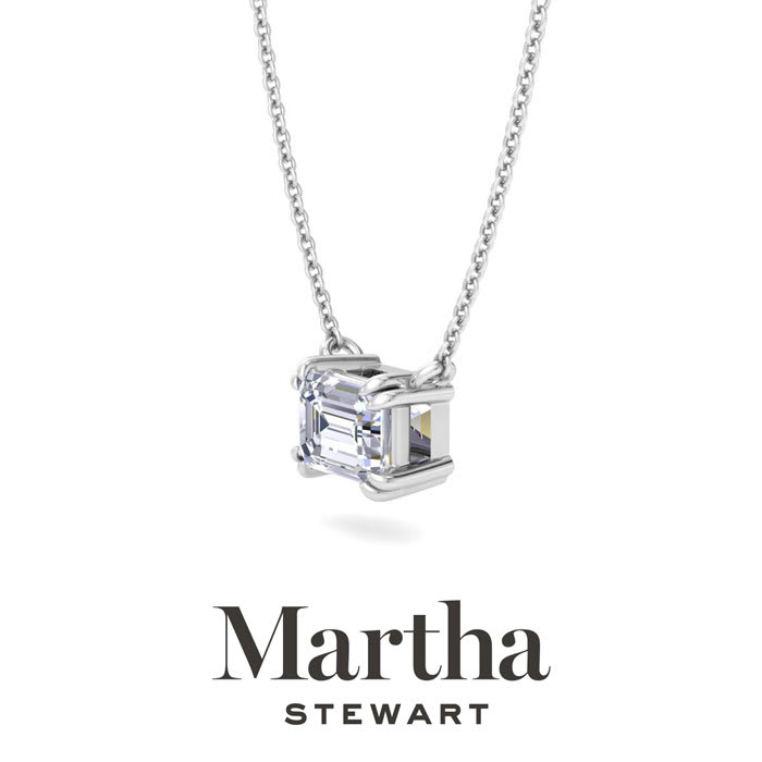 Martha Stewart 1 Carat Emerald Cut Lab Grown Diamond Solitaire Necklace In 14K White Gold