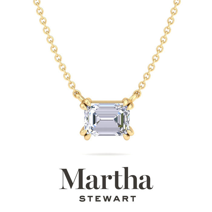 Martha Stewart 1 Carat Emerald Cut Lab Grown Diamond Solitaire Necklace In 14K White Gold