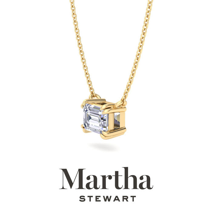 Martha Stewart 1 Carat Emerald Cut Lab Grown Diamond Solitaire Necklace In 14K White Gold