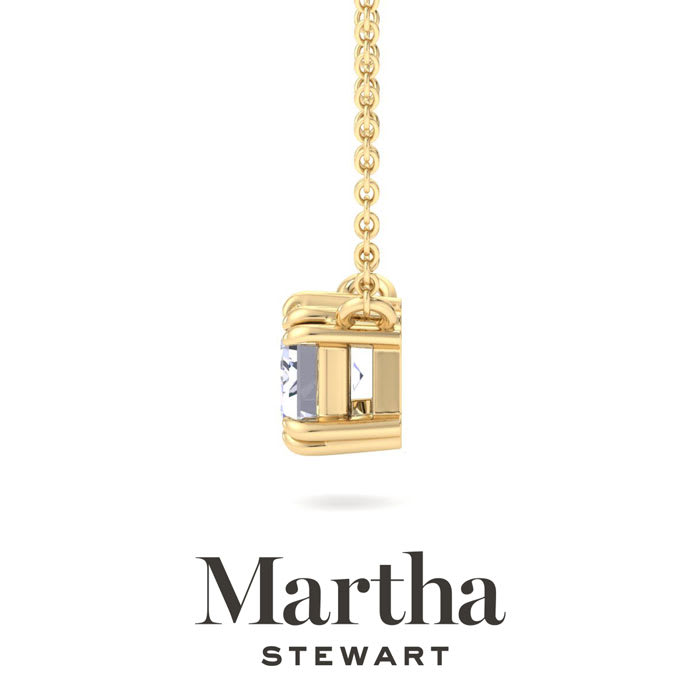 Martha Stewart 1 Carat Emerald Cut Lab Grown Diamond Solitaire Necklace In 14K White Gold